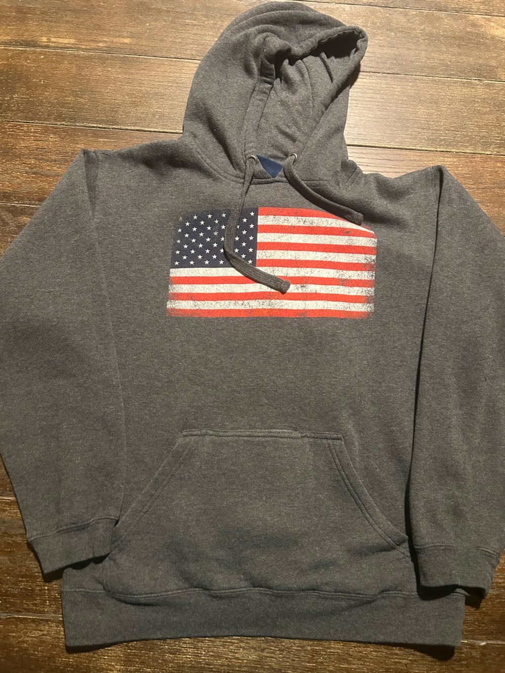 J. America Charcoal Pullover Hoodie with Distressed American Flag